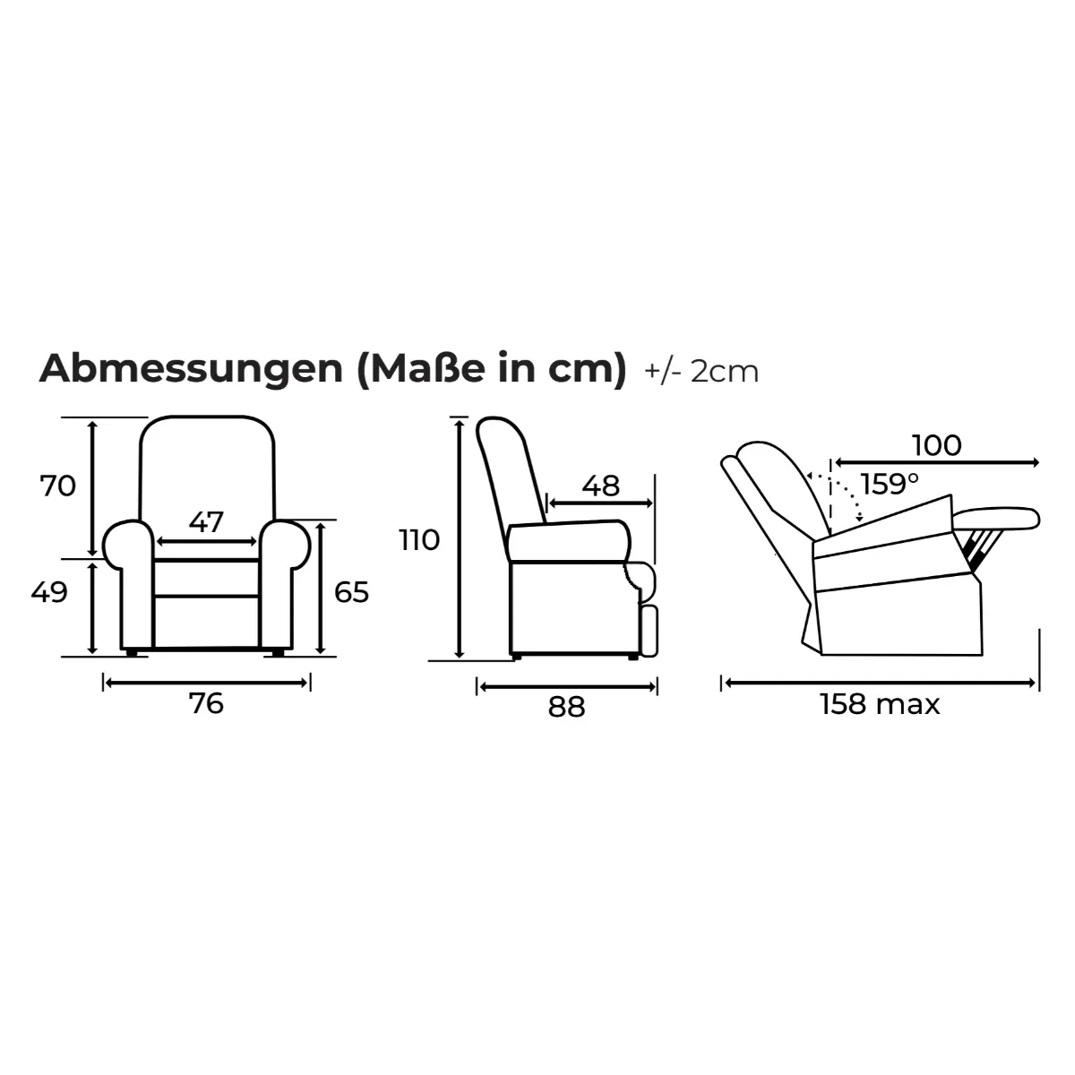 Aufstehsessel Cagliari Abmessungen